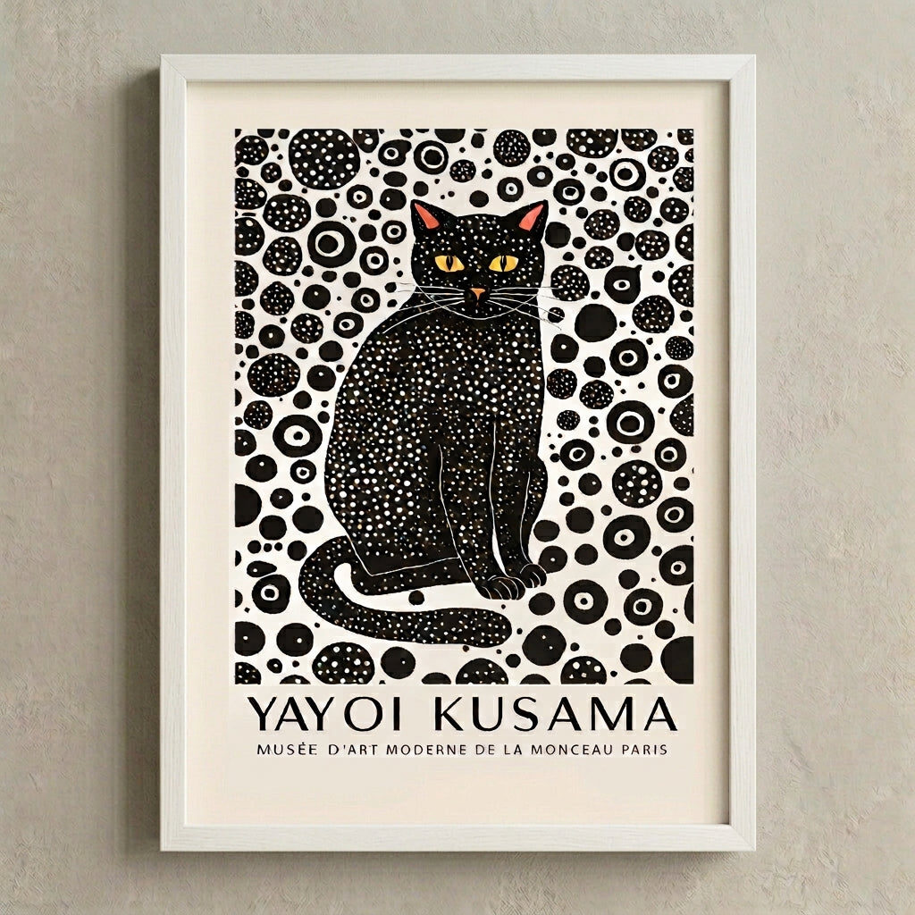 Framed Minimalist Black Cat Art Print with contemporary minimalist pet art decor by PrintHaus