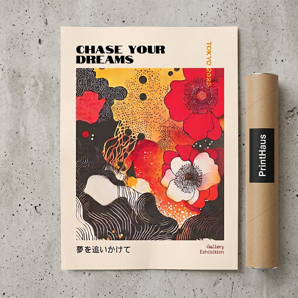 Graphic floral wall art featuring Japanese Graphic Poppy Art Print by PrintHaus
