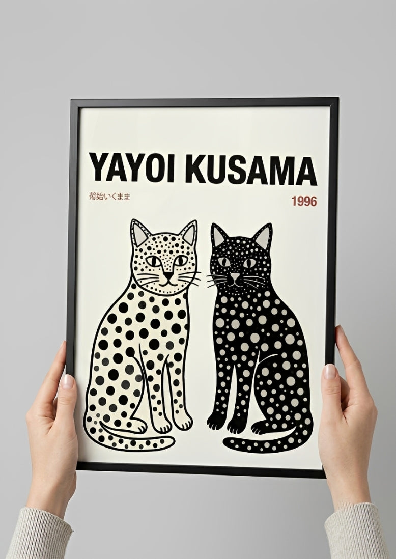 Framed Japandi style cat poster Yayoi Kusama Cats Tokyo 1996 PrintHaus minimalist interior decor