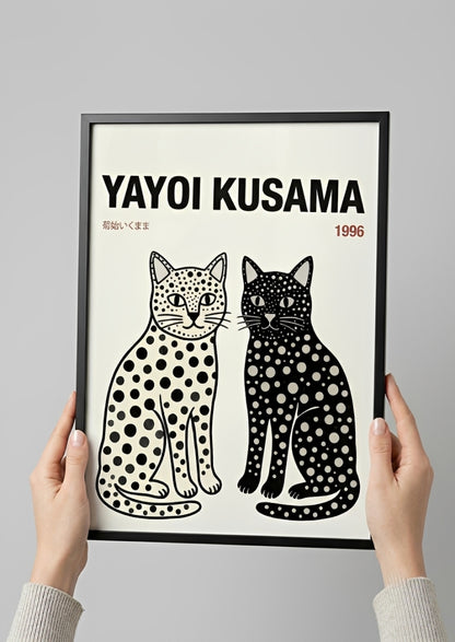 Framed Japandi style cat poster Yayoi Kusama Cats Tokyo 1996 PrintHaus minimalist interior decor