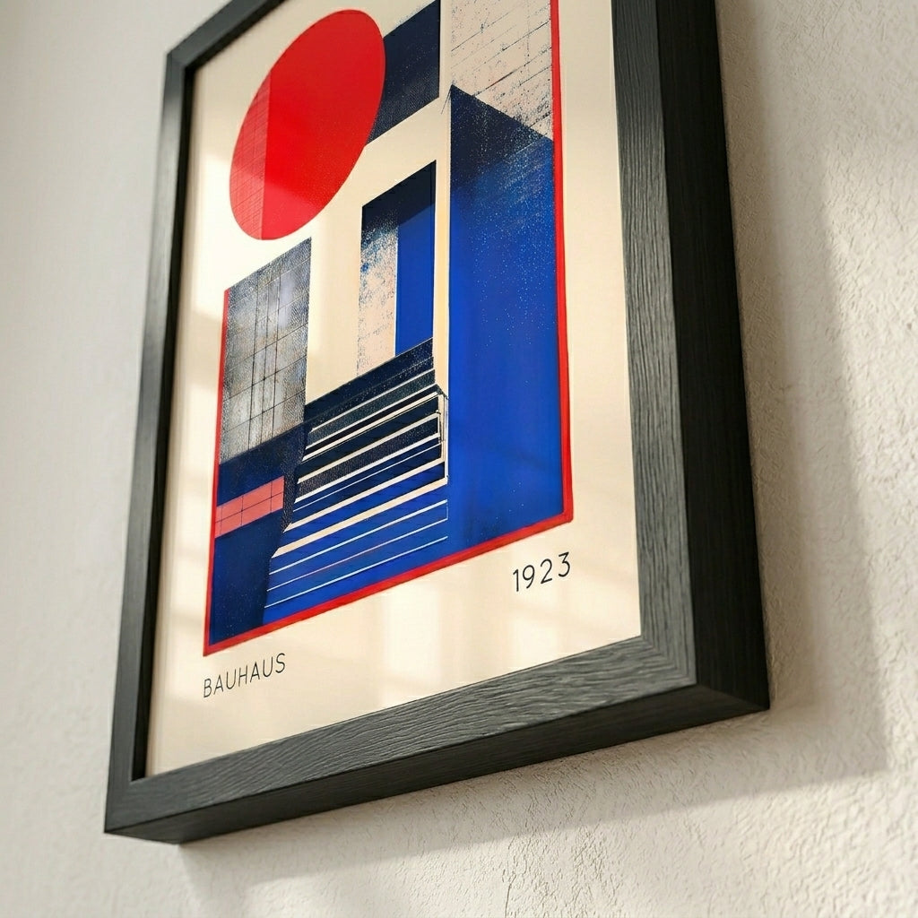 Abstract bauhaus wall art print from 1920s piece with geometric design on a wall