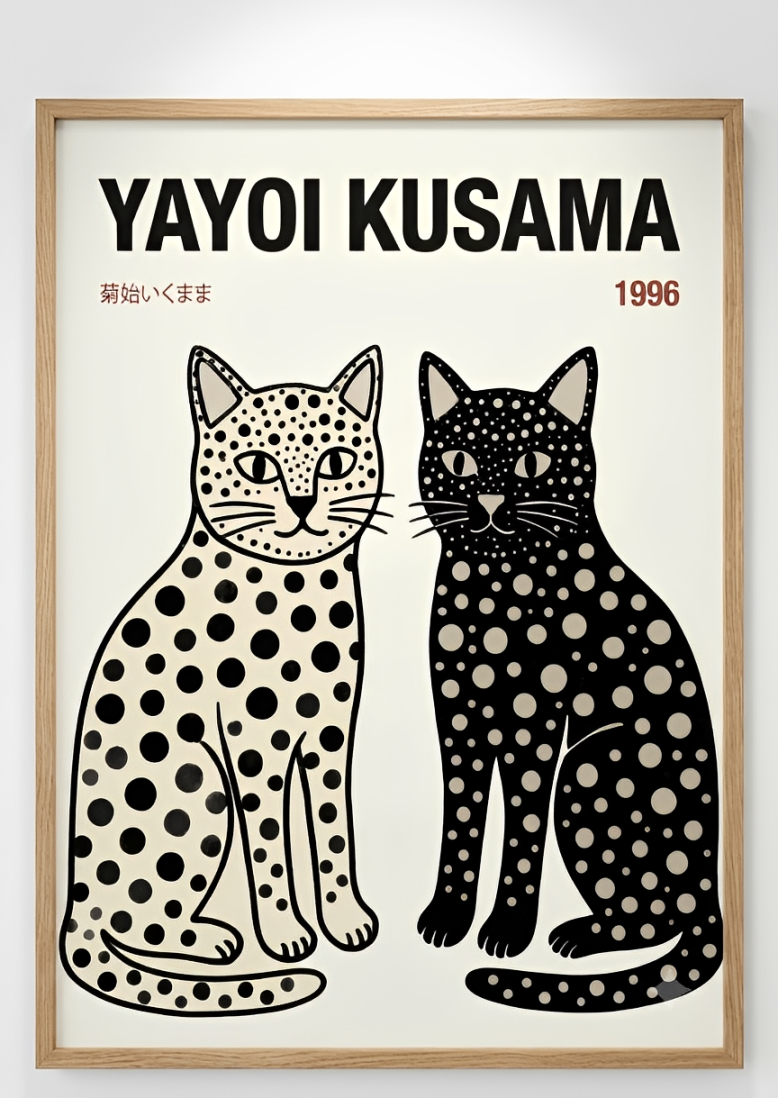 Framed Yayoi Kusama Cats Tokyo 1996 poster by PrintHaus free shipping wall decor