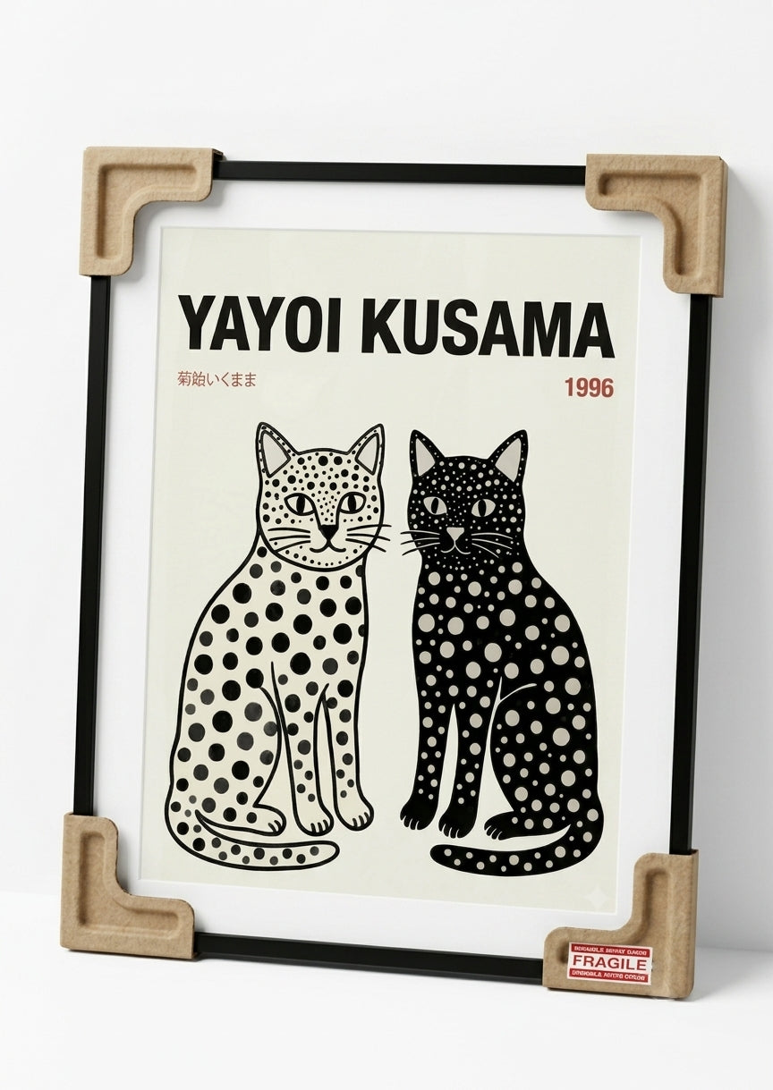 framed Minimalist Japanese cat print polka dot cat poster PrintHaus modern aesthetic home decor