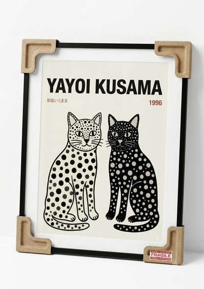 framed Minimalist Japanese cat print polka dot cat poster PrintHaus modern aesthetic home decor