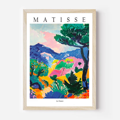 Framed Matisse art print with colorful landscape on a white background