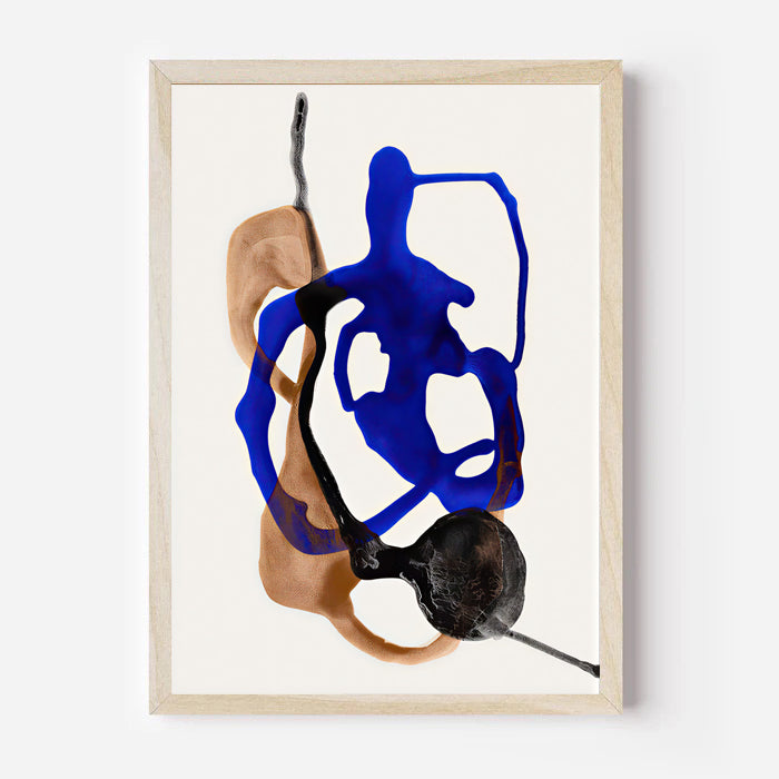 Modern abstract wall art print blue and neutral shapes on a white background