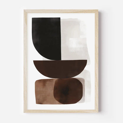 Framed abstract art print with geometric shapes on a white background