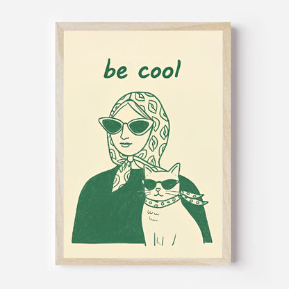 Aesthetic woman and cat poster minimalist print