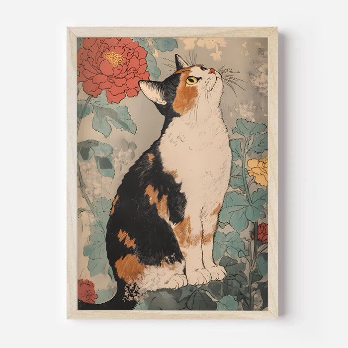 Vintage Japanese cat wall art print