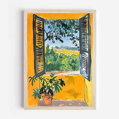 Matisse window scene with botanical elements