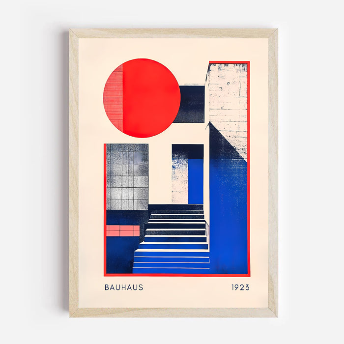 Framed Bauhaus art print with geometric shapes and '1923' on a light background