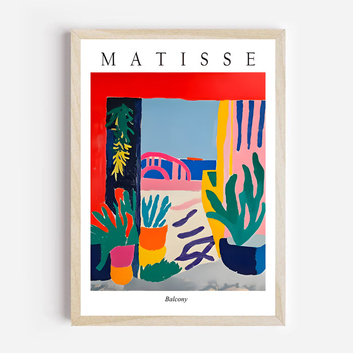Framed Matisse artwork with colorful abstract design and 'Matisse' text on a white background