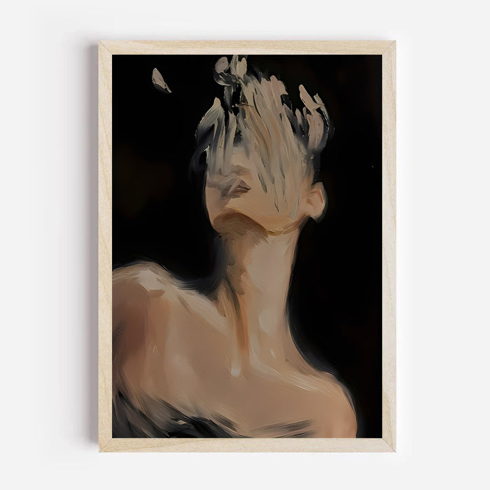 Soft Brushstroke Abstract Portrait – Neutral Dark Wall Art