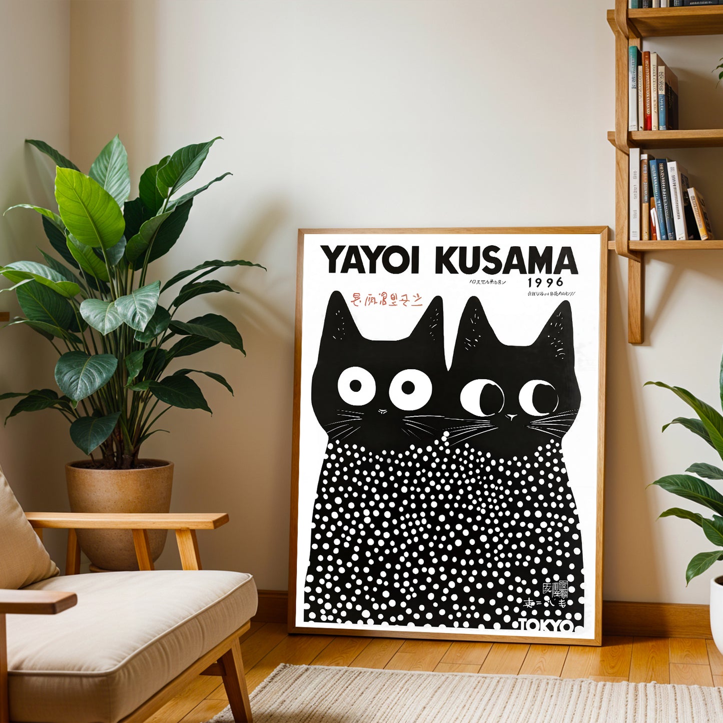 Minimalist black cat art print by Kusama