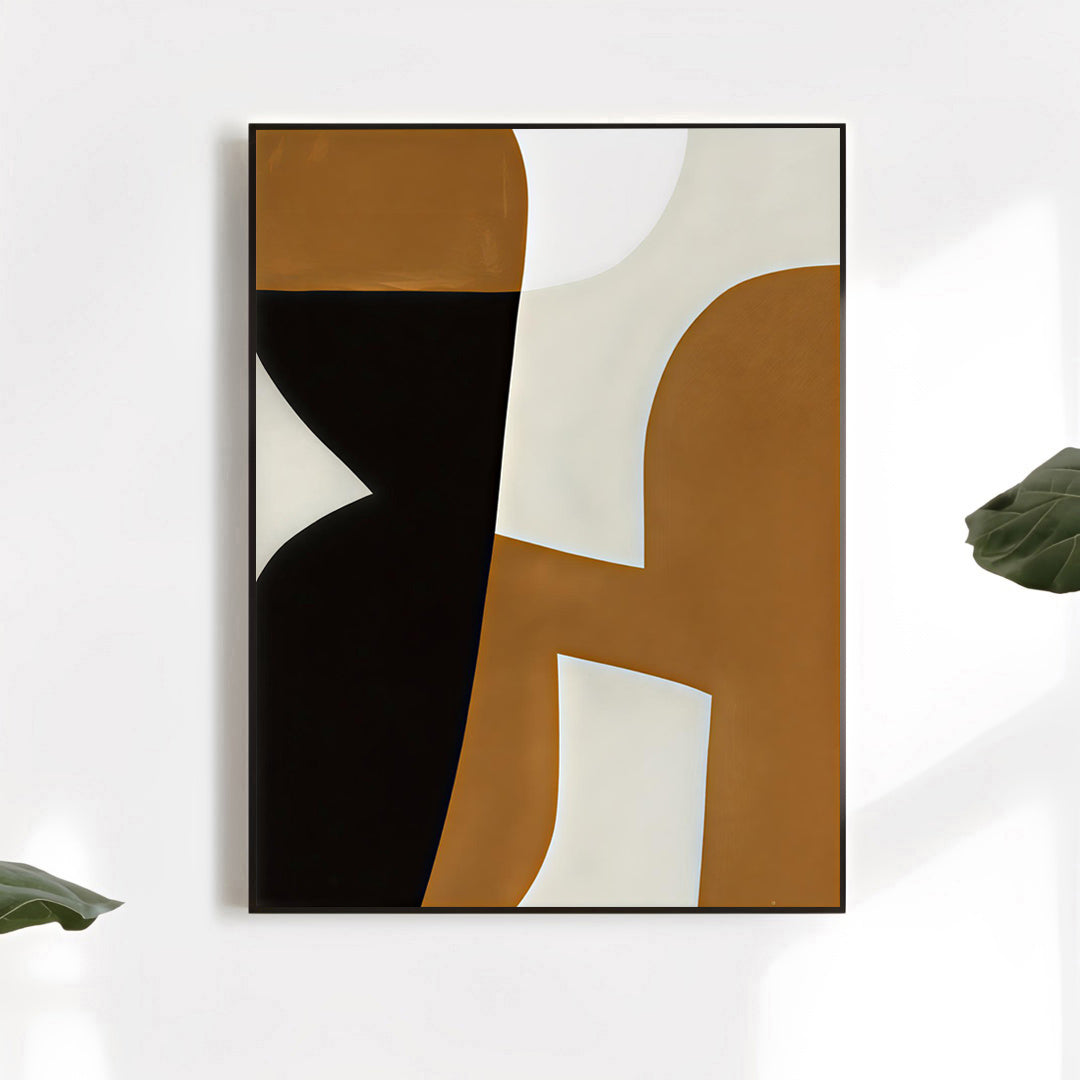 Abstract art piece with geometric shapes on a white wall