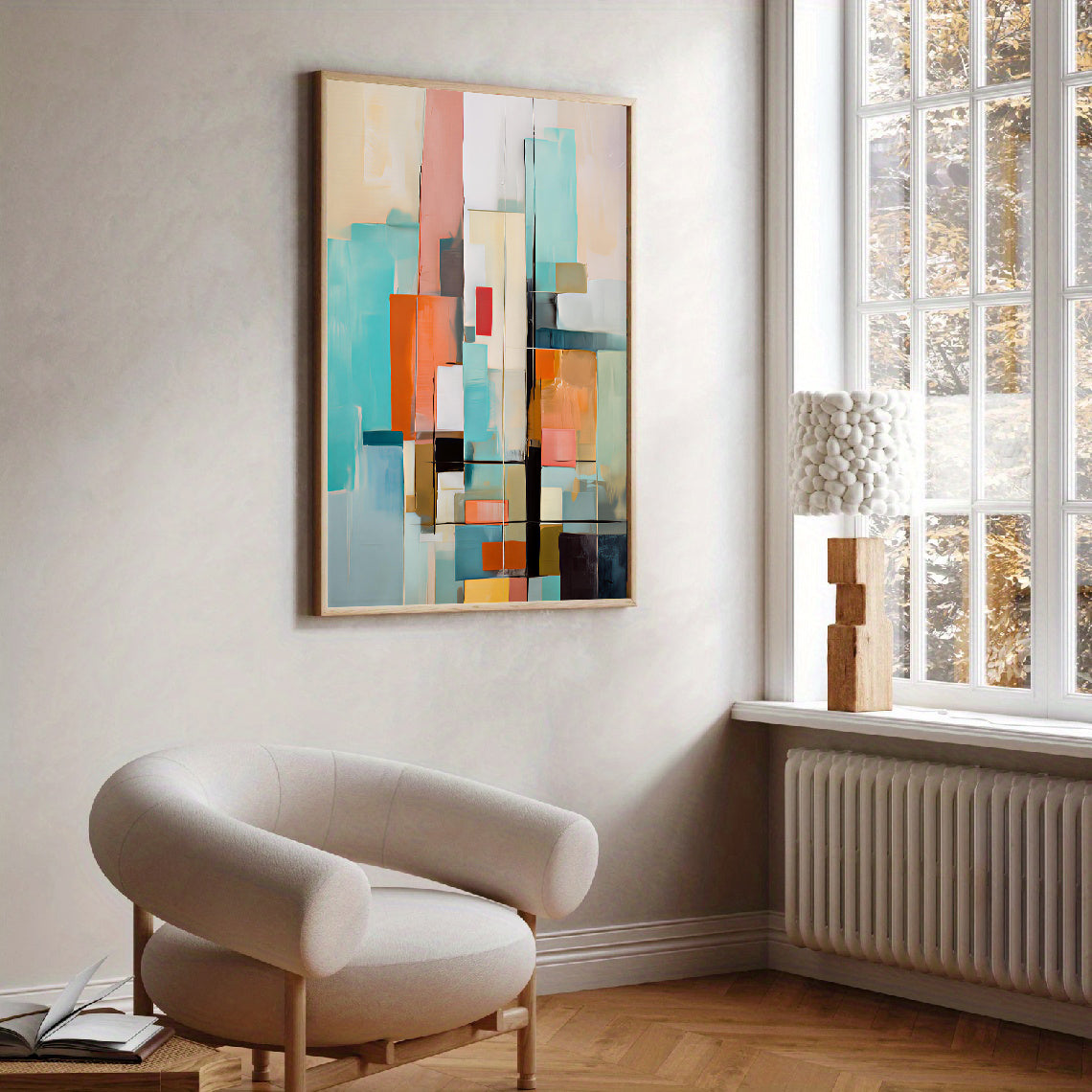 abstract art print with wooden frame modern decor