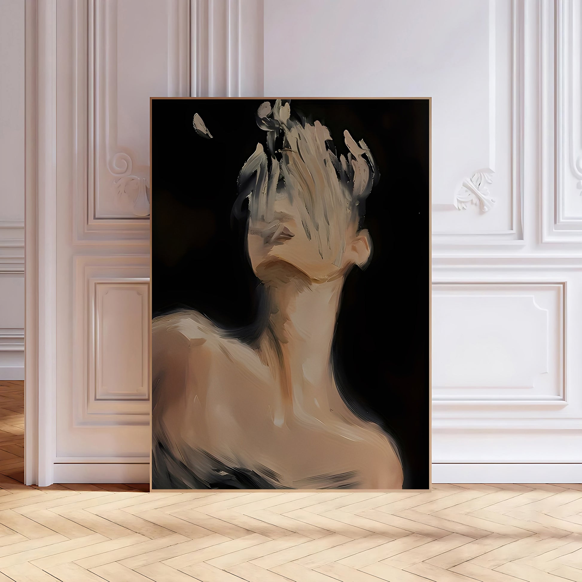 Neutral Abstract Portrait Painting Print – Contemporary Artwork