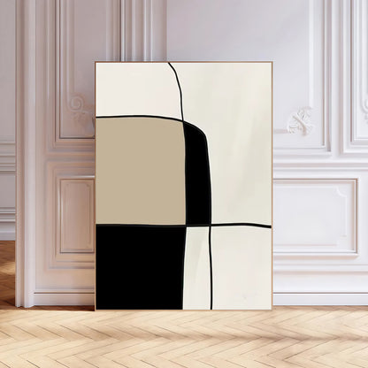 Abstract art piece with geometric shapes in a modern interior setting