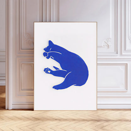Contemporary animal wall art print featuring a blue cat