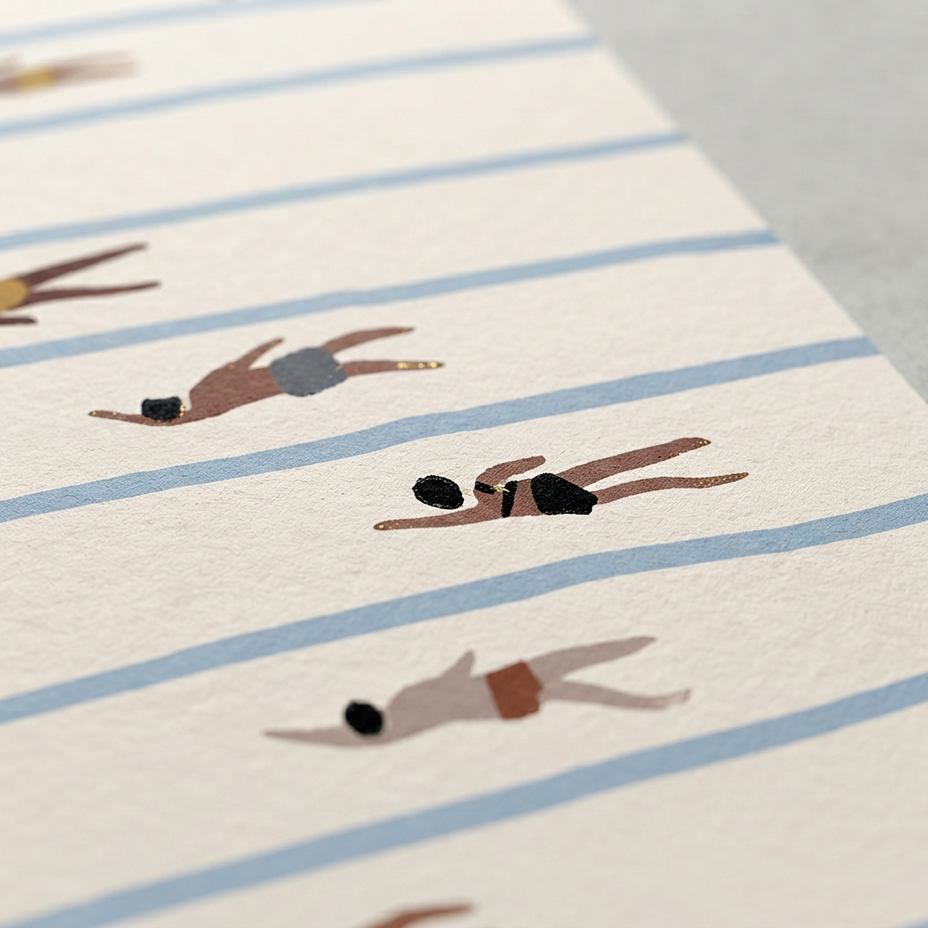 Unframed Minimalist Swimming Pool Art Print with abstract swimmer design and Scandinavian style.