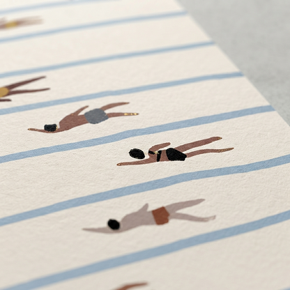 Unframed Minimalist Swimming Pool Art Print with abstract swimmer design and Scandinavian style.