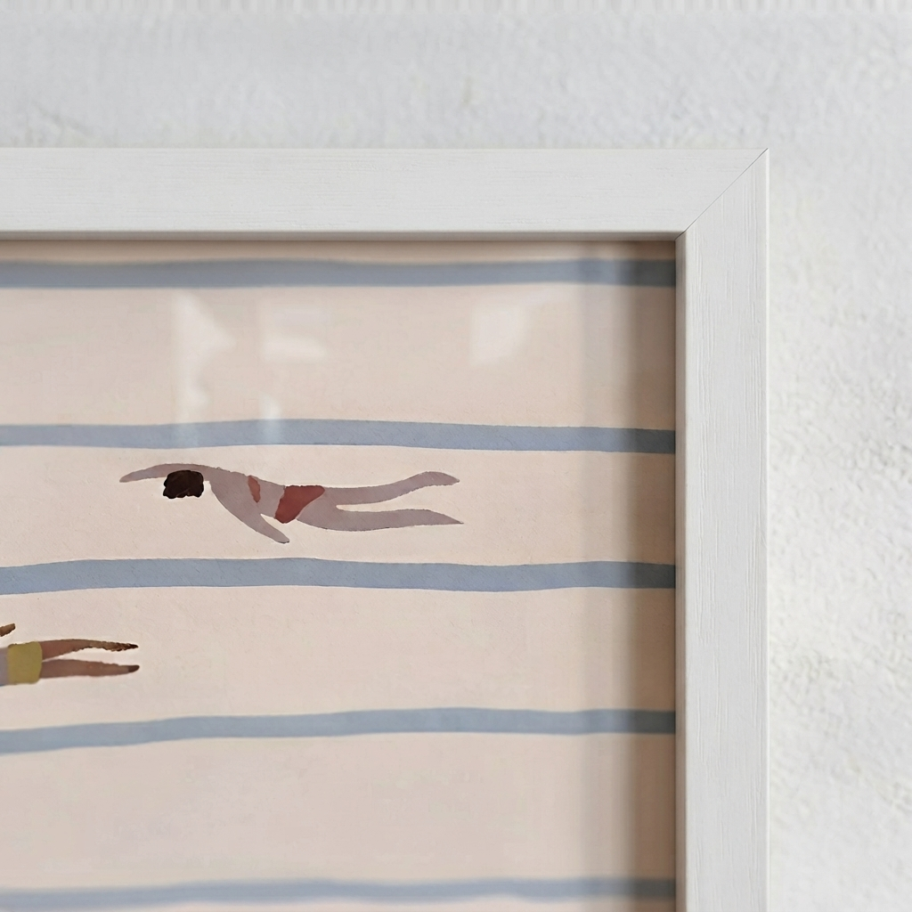 Minimalist Swimming Pool Art Print in a white frame for Scandinavian wall décor.