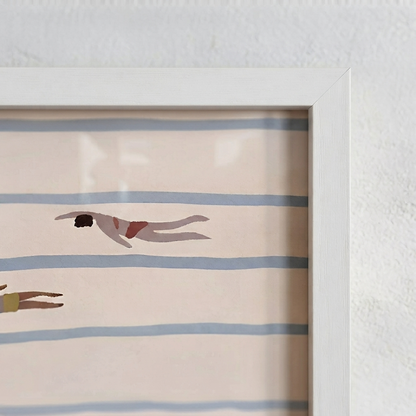 Minimalist Swimming Pool Art Print in a white frame for Scandinavian wall décor.