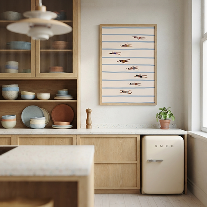 Minimalist Swimming Pool Art Print as modern kitchen wall decor with Scandinavian style.