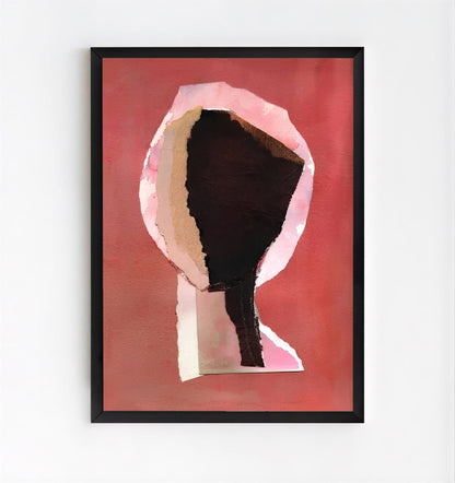 Framed abstract art with a black silhouette against a red background