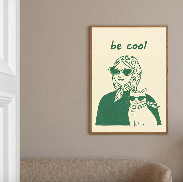 Aesthetic woman and cat poster minimalist print