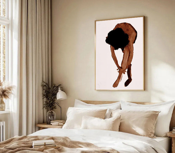 Bedroom with a large abstract painting on the wall