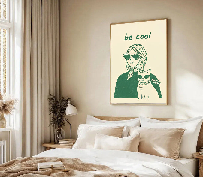 Aesthetic woman and cat poster minimalist print