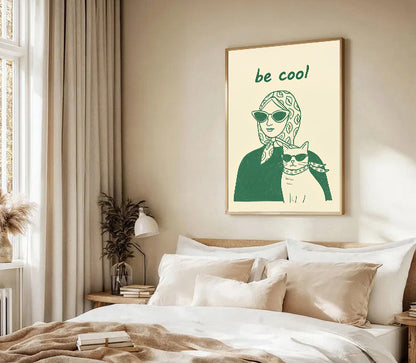 Aesthetic woman and cat poster minimalist print