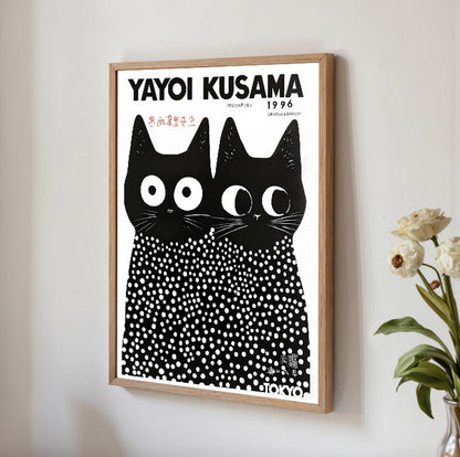 Yayoi Kusama Black Cat Art Print with Polka Dots