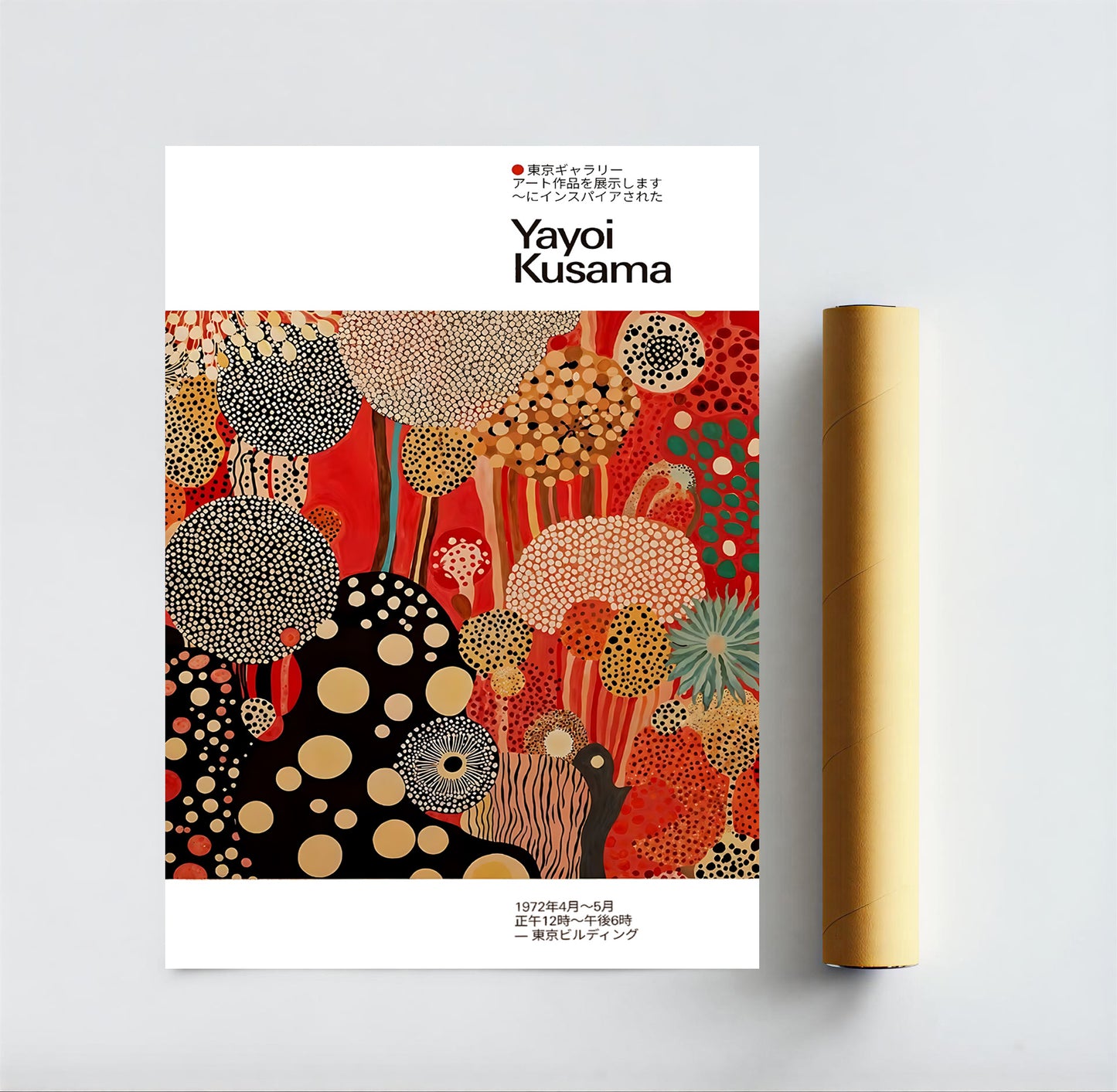 bold red abstract polka dot wall decor