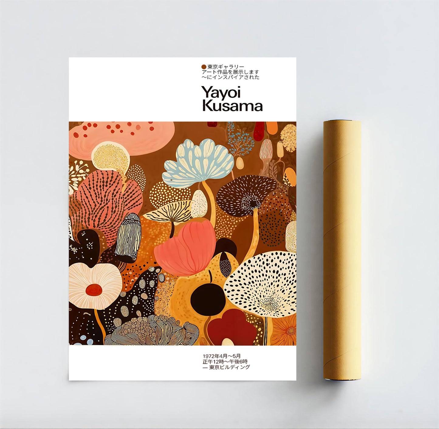 Warm-toned abstract nature wall art with polka-dot influences