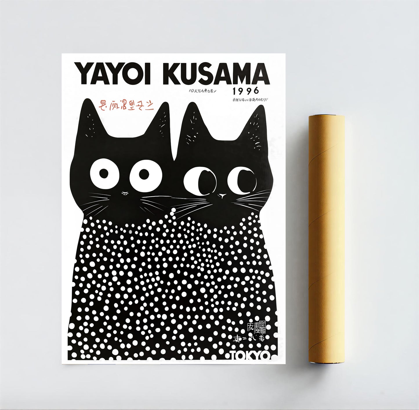 Black cat print with large eyes by Yayoi Kusama