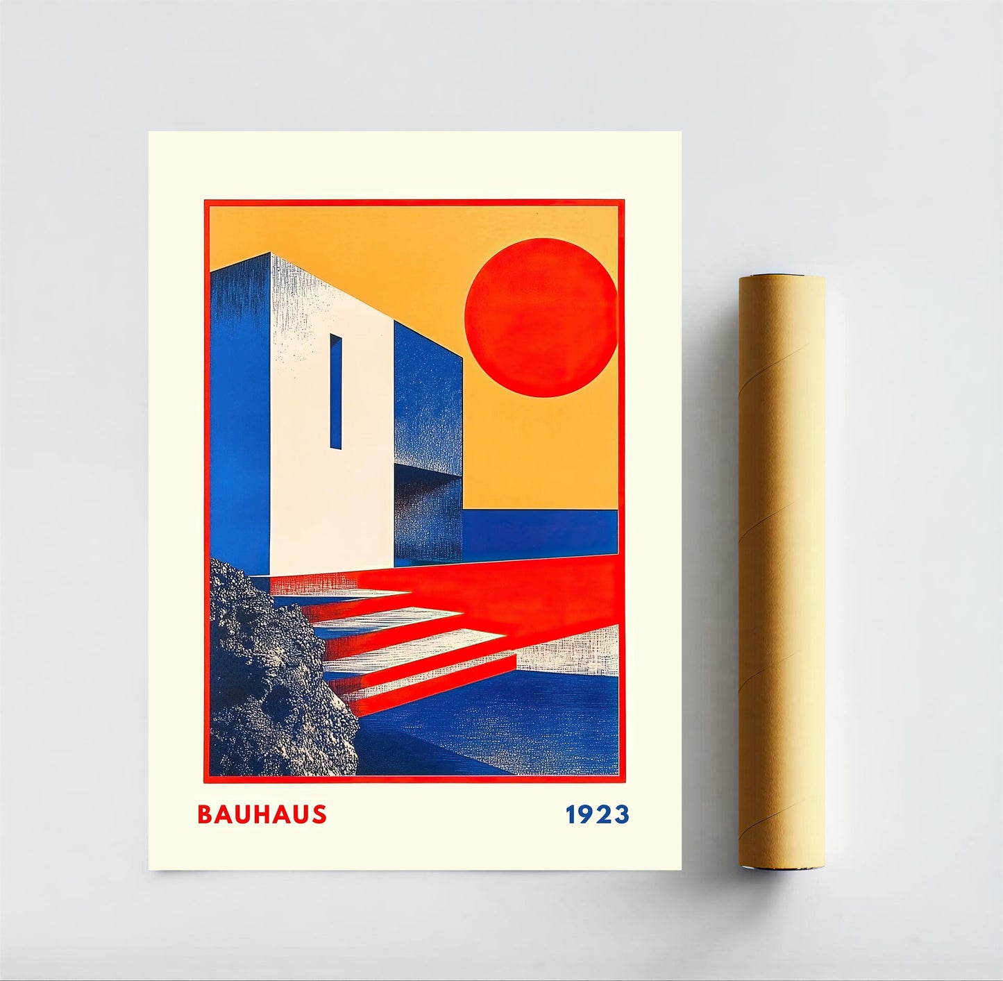 Unframed Bauhaus geometric architecture print for flexible wall styling