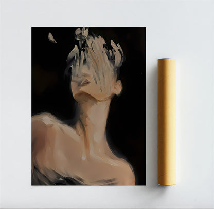 Minimalist Faceless Figure Artwork – Dramatic Black Background Print