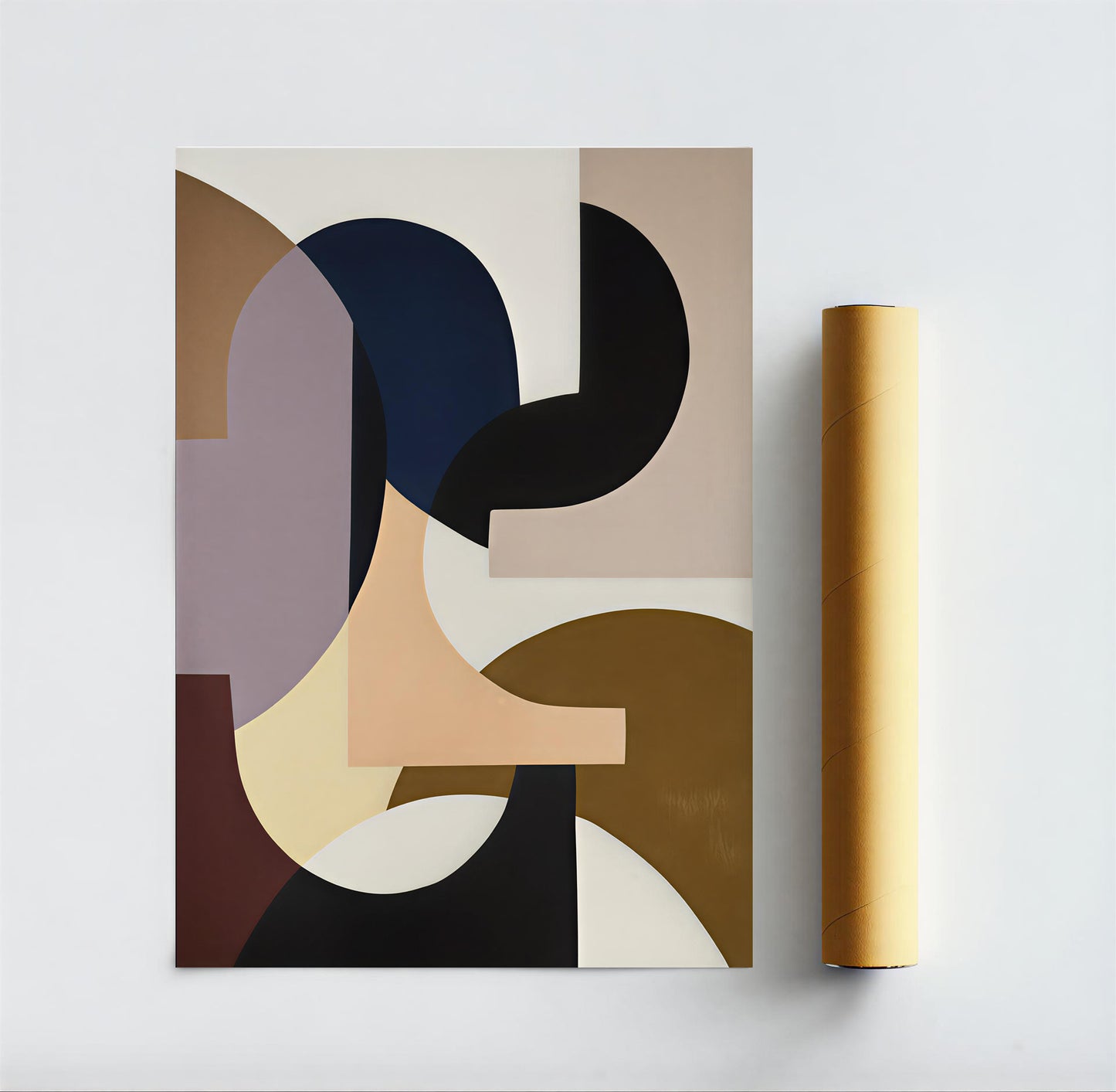 Abstract art print with geometric shapes on a white background