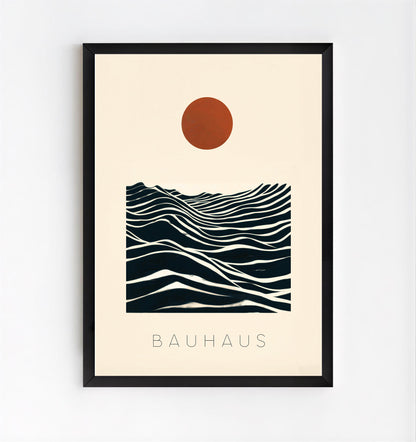 bauhaus sun and waves abstract poster