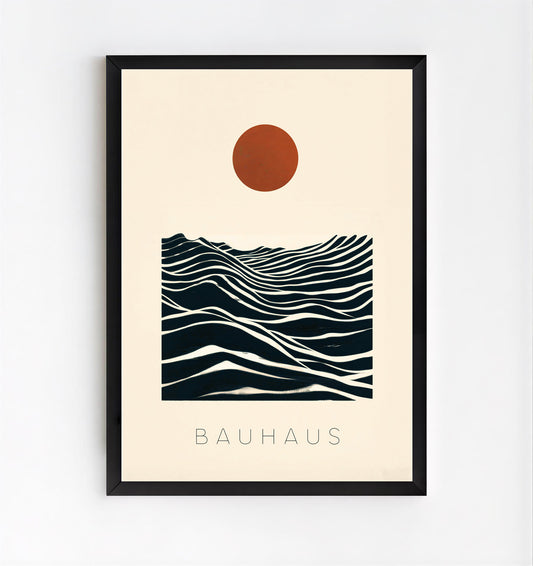 bauhaus sun and waves abstract poster