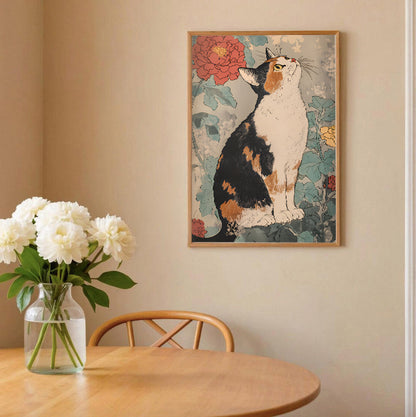 Vintage Japanese cat wall art print