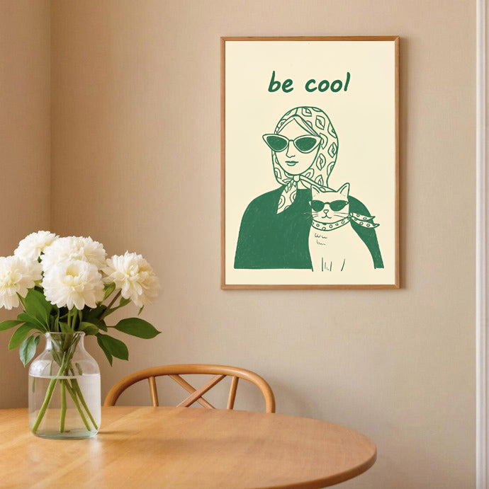 Aesthetic woman and cat poster minimalist print