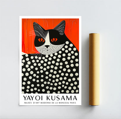 Unframed Yayoi Kusama cat art poster rolled for shipping – minimalist modern wall art print