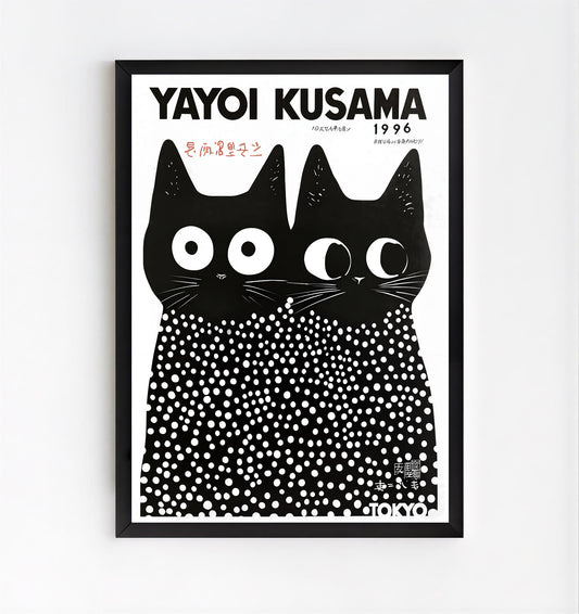 Yayoi Kusama cat art print with polka dots