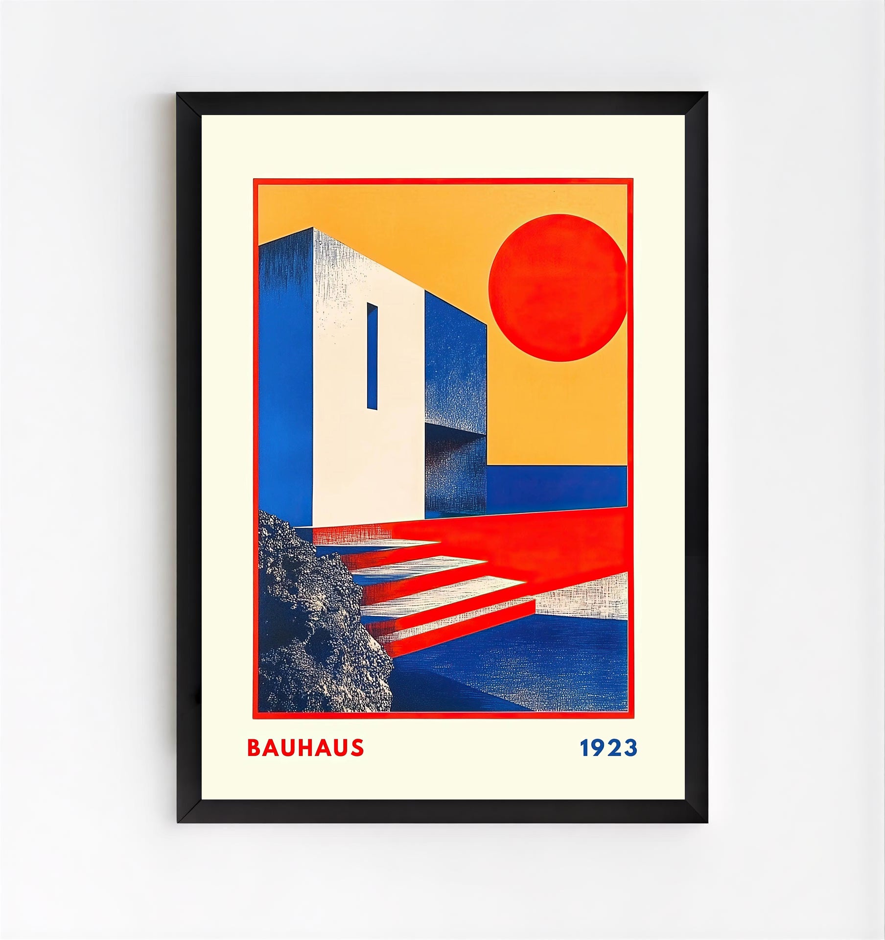 Bold Bauhaus 1923 geometric architecture poster in primary colors