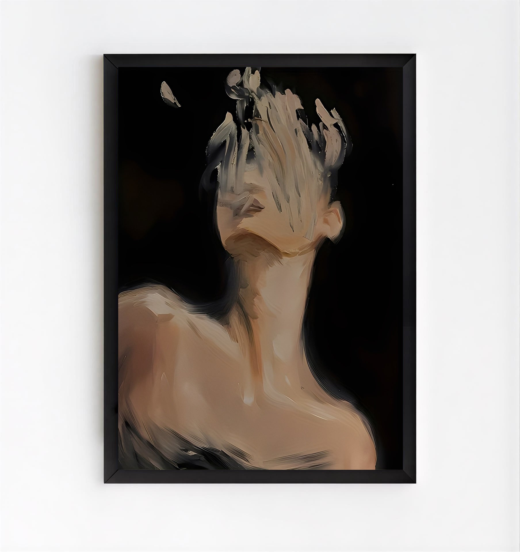 Faceless abstract portrait art print with dark aesthetic and painterly brushstrokes