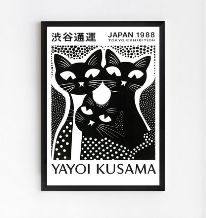 Kusama inspired black and white cat poster wall art