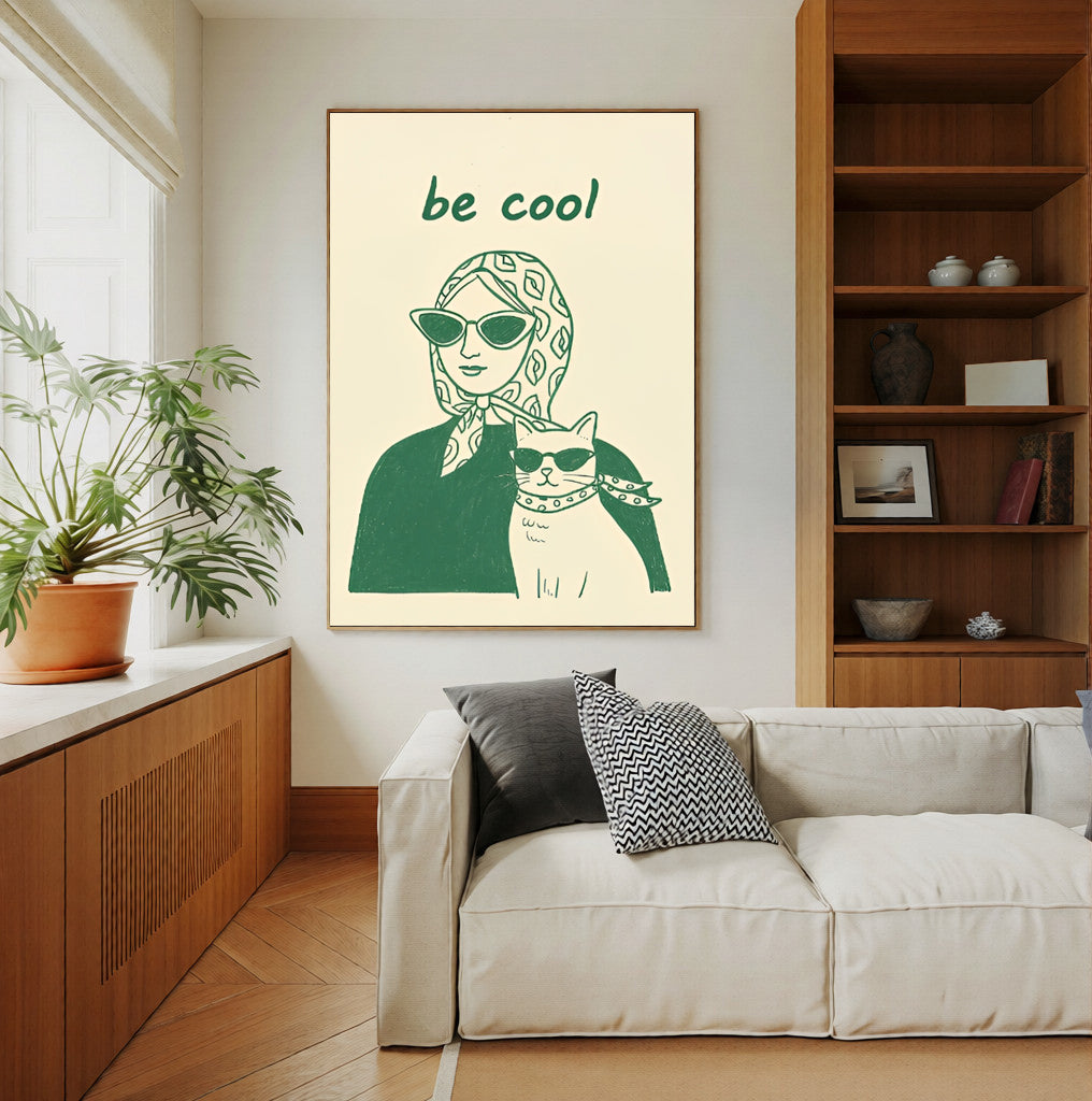 Aesthetic woman and cat poster minimalist print